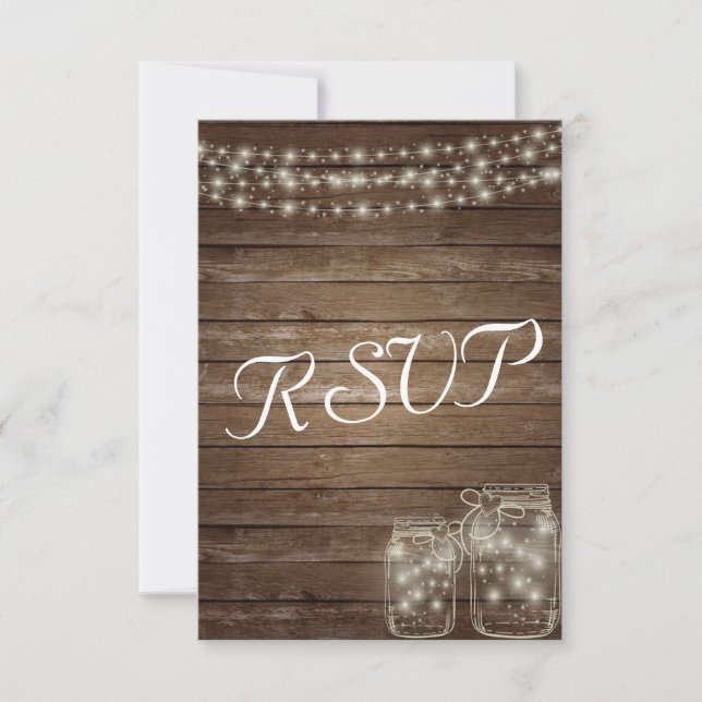 Hochzeit RSVP Elegant Rustic Mason Jar Lights Karte (Vorderseite)