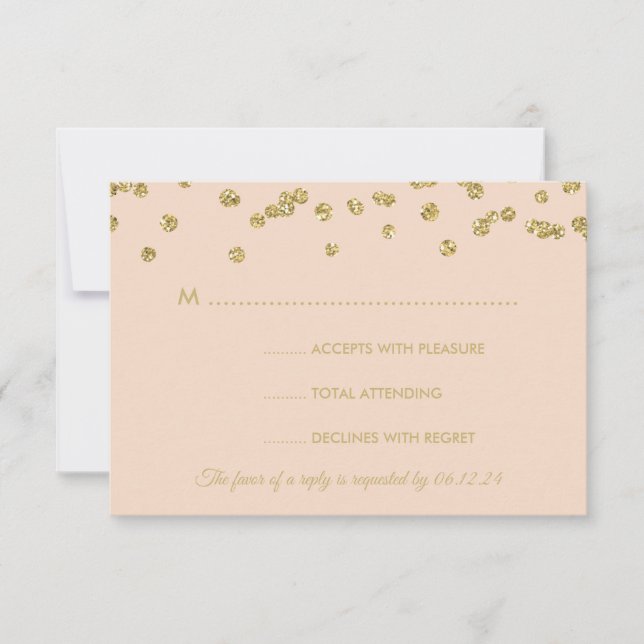 Hochzeit RSVP Gold Imitats Glitzer Confetti Blush  Karte (Vorderseite)