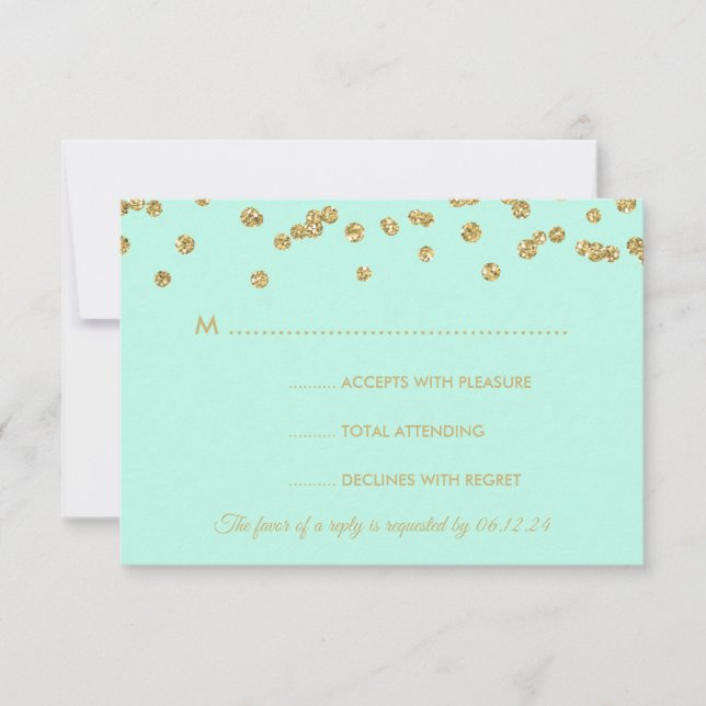 Hochzeit RSVP Gold Imitats Glitzer Confetti Mint G Karte (Vorderseite)
