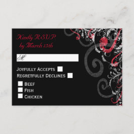 Hochzeit RSVP in Schwarz, Weiß und Rot Karte