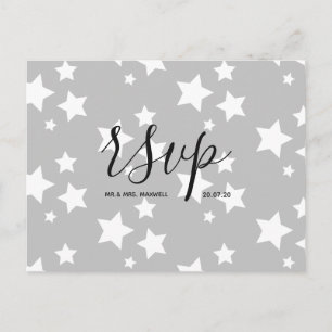 Hochzeit RSVP-Karte   Graue Sterne Script Postkart Einladungspostkarte
