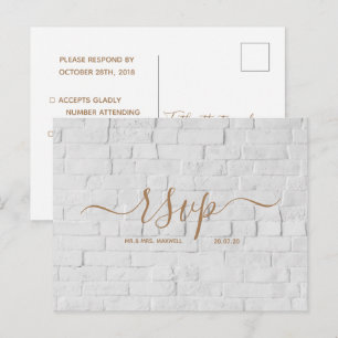 Hochzeit-RSVP-Karte   Weiße Backstein-Postkarte mi Einladungspostkarte