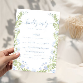 Hochzeit-RSVP-Karten mit hellblauer floraler Begrü Begleitkarte