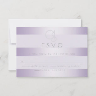 Hochzeit RSVP Lilac Shimmer Stripes Monogramm Karte