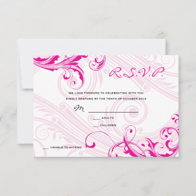 Hochzeit RSVP Magenta Classic Scroll Fleurish Einladung (Vorderseite)