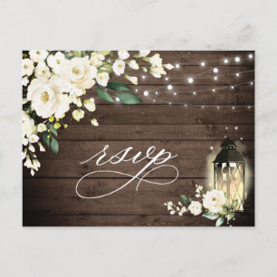 Hochzeit RSVP mit Essensauswahl 'Wood & White Rose Postkarte