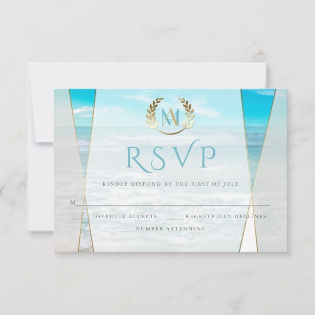 Hochzeit RSVP | Moderne Mongram Beach Wedding (Vorderseite)