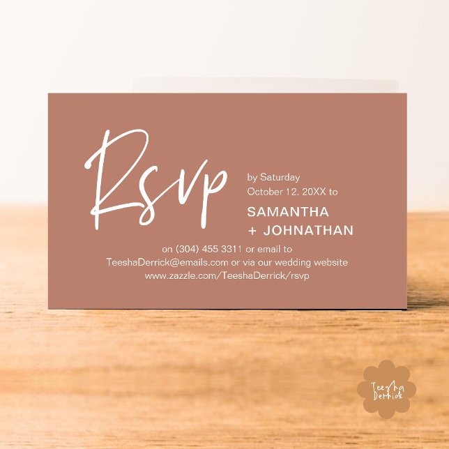 Hochzeit RSVP Modernes Abendessen Einladung Erinne (Kindly RSVP Modern Minimalist Wedding Dinner Invites Reminder Enclosed Card Phone Email Earthy Brown)