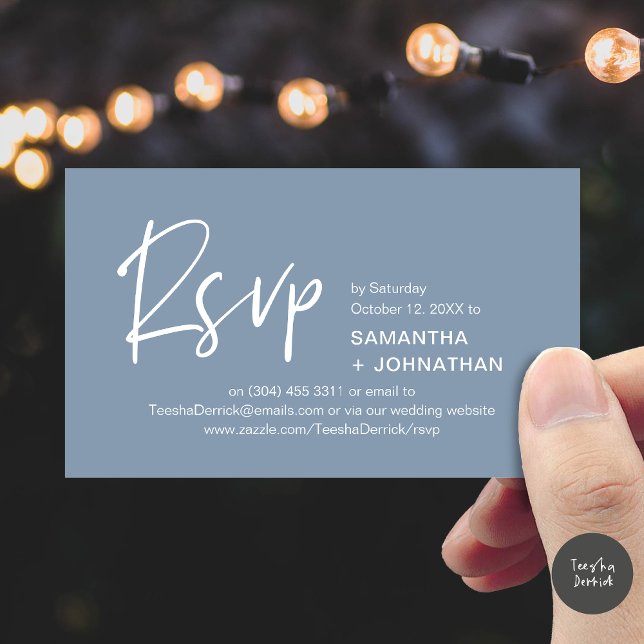 Hochzeit RSVP Modernes Abendessen Einladung Erinne (Kindly RSVP Modern Minimalist Wedding Dinner Invites Reminder Enclosed Card Phone Email Dusty Blue)