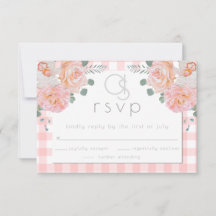 Hochzeit RSVP | Monogram Coral Gingham Floral