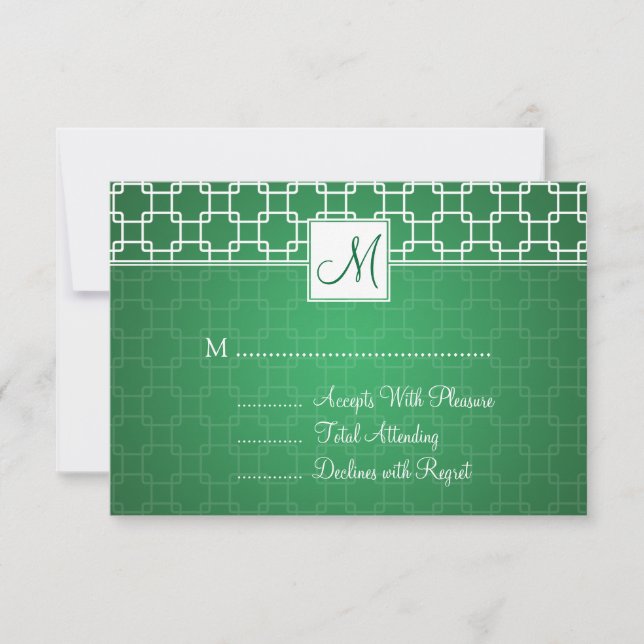 Hochzeit RSVP Monogram Trellis Muster Green (Vorderseite)