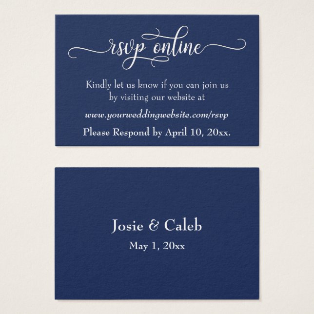 Hochzeit RSVP Online Beiheft Weiße Schrift & Marin (Vorne & Hinten)