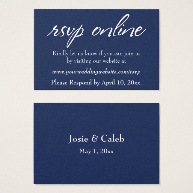 Hochzeit RSVP Online Beiheft Weiße Schrift & Marin (Vorne & Hinten)