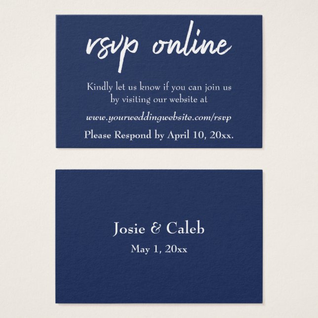 Hochzeit RSVP Online Beilegen Navy Script & White, (Vorne & Hinten)