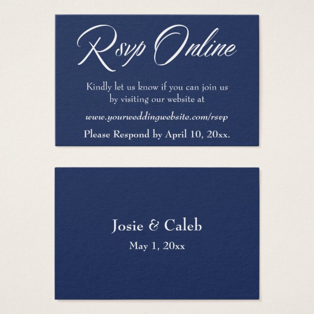 Hochzeit RSVP Online Einfügen weißes Script & Navy (Vorne & Hinten)
