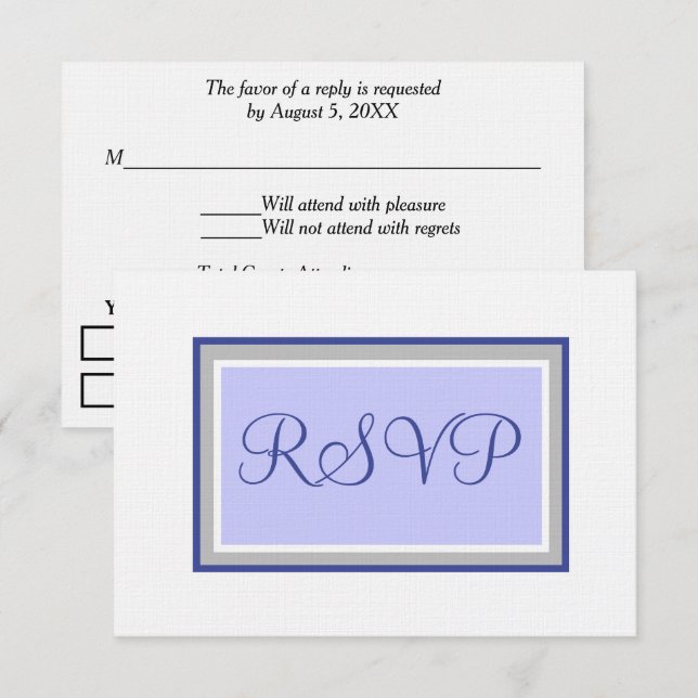 Hochzeit RSVP Periwinkle und Silver Karte (Vorne/Hinten)