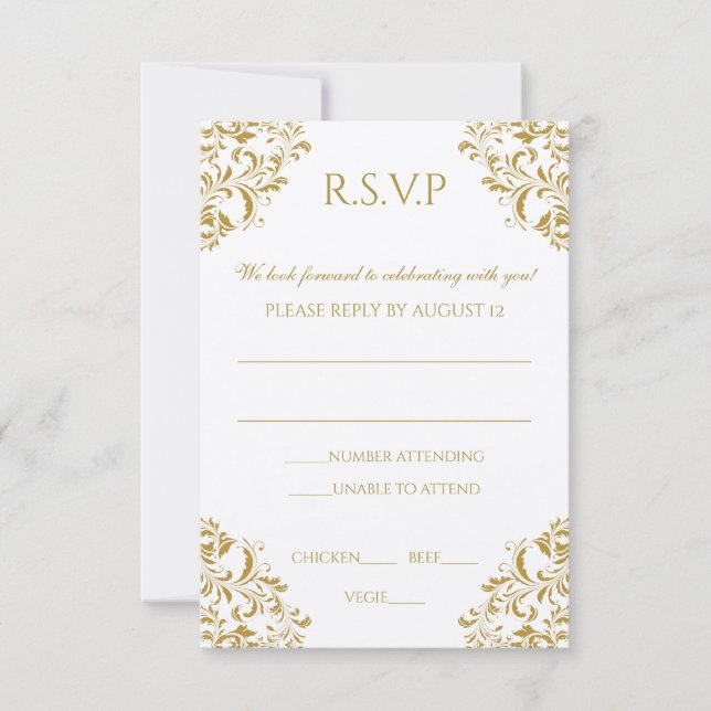 Hochzeit RSVP PostCard - Nadine (Gold) auf Ecru Karte (Vorderseite)