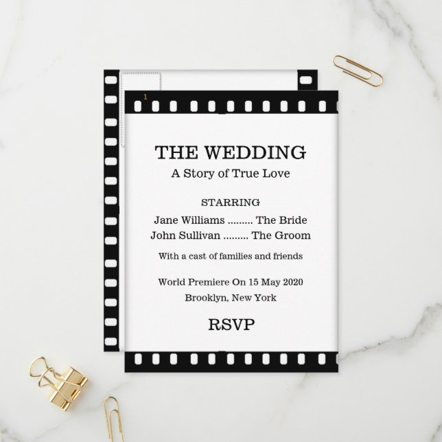 Hochzeit RSVP Postkarte mit Filmthema (Vorderseite/Rückseite Beispiel)