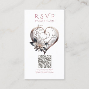 Hochzeit RSVP QR Code Modern Pink Heart Visitenkarte