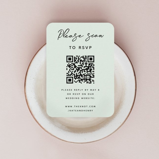 Hochzeit RSVP | QR Code Modernes Minimal-Sage Gree Begleitkarte (Von Creator hochgeladen)
