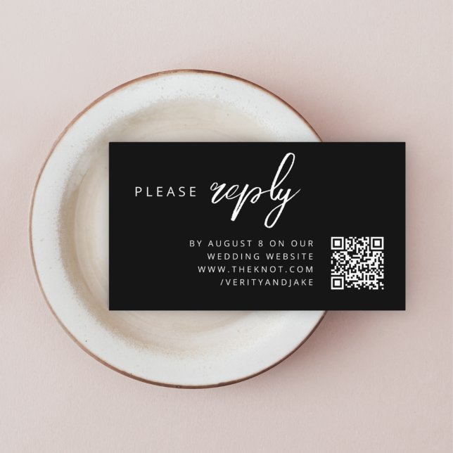 Hochzeit RSVP | QR Code Modernes, stilvolles Schwa Begleitkarte (Modern minimal wedding RSVP QR code enslosure cards - elegant, simple, and easily customizable)