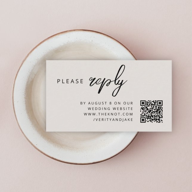Hochzeit RSVP | QR-Code Natürliche Minimalistisch Begleitkarte (Modern minimal wedding RSVP QR code enslosure cards - elegant, simple, and easily customizable)