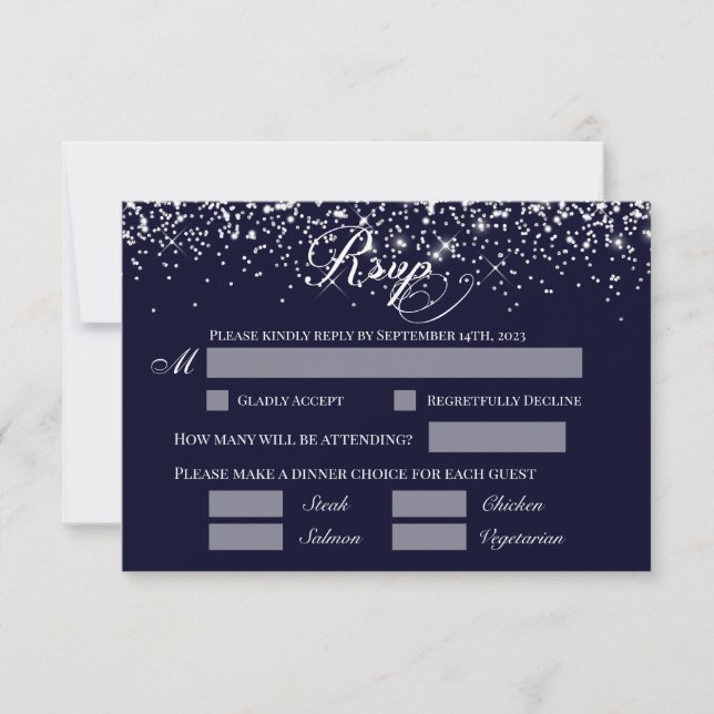 Hochzeit RSVP Reply Card Navy Blue Einladung (Vorderseite)