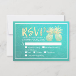 Hochzeit RSVP Reply Gold Ananas Couple Aquamarine Karte