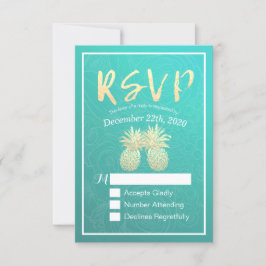 Hochzeit RSVP Reply Gold Ananas Couple Aquamarine Karte