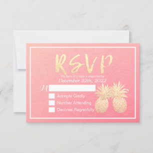 Hochzeit RSVP Reply Gold Ananas Couple Pink Rose
