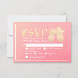 Hochzeit RSVP Reply Gold Ananas Couple Pink Rose Karte