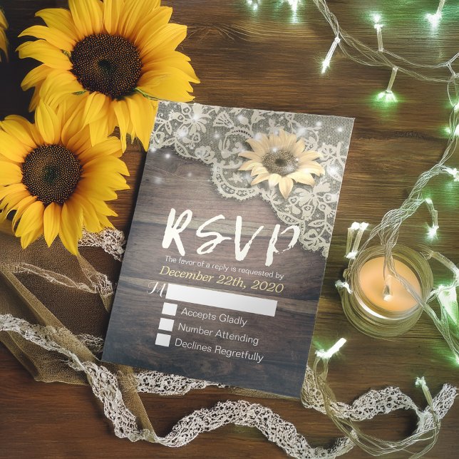 Hochzeit RSVP Reply Lace Sunflower Barn Wood Light (Von Creator hochgeladen)