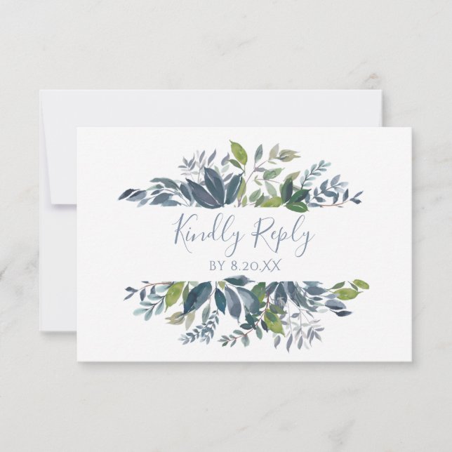 Hochzeit RSVP Response Card Greenerity - Dusty Blu Karte (Vorderseite)