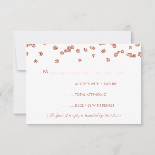 Hochzeit RSVP Rose Gold Glitzer Confetti White Karte (Vorderseite)