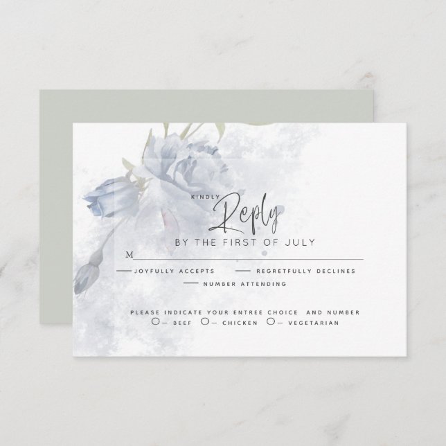 Hochzeit RSVP | Rustikale Aquarellfarbe Dusty Blue (Vorne/Hinten)