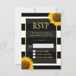 Hochzeit RSVP Rustikale Sonnenblume Schwarz-weiß S Karte