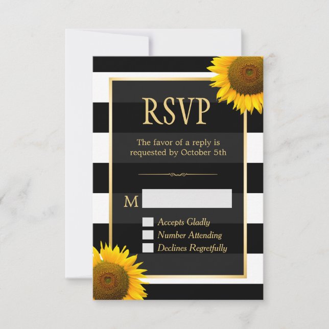 Hochzeit RSVP Rustikale Sonnenblume Schwarz-weiß S Karte (Vorderseite)
