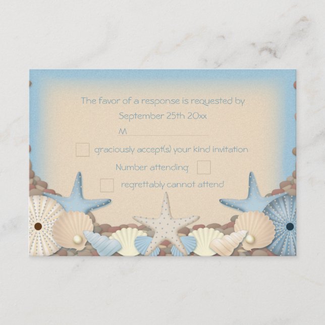 Hochzeit RSVP Schöne Tropical Beach Muscheln Karte (Vorderseite)
