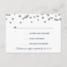 Hochzeit RSVP Silver Imitate Glitzer Confetti Navy