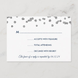 Hochzeit RSVP Silver Imitate Glitzer Confetti Navy Karte