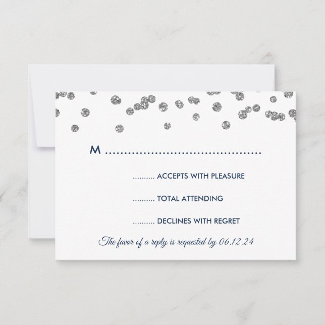 Hochzeit RSVP Silver Imitate Glitzer Confetti Navy Karte (Vorderseite)