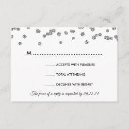 Hochzeit RSVP Silver Imitats Glitzer Confetti Blac Karte