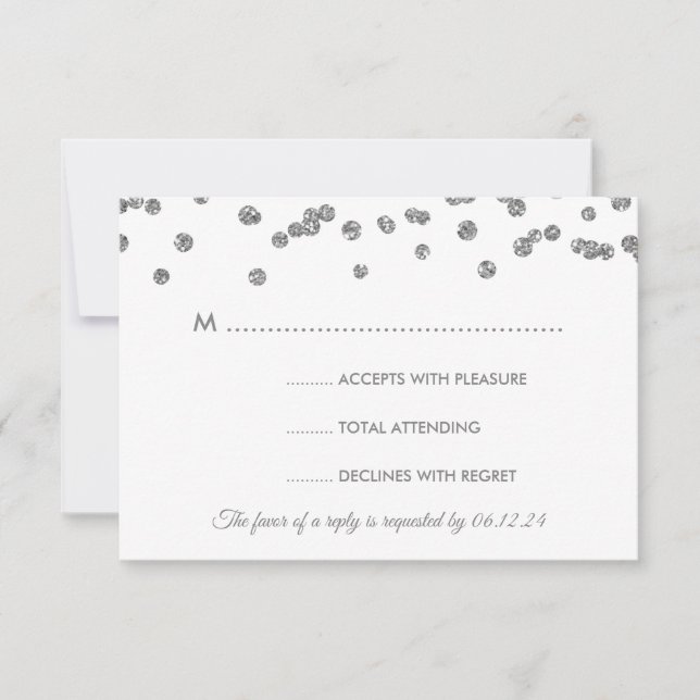 Hochzeit RSVP Silver Imitats Glitzer Confetti Blus Karte (Vorderseite)