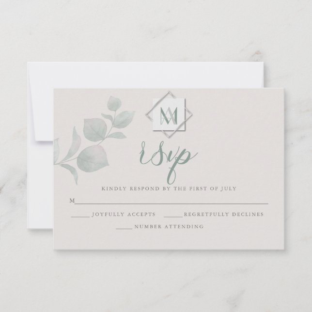 Hochzeit RSVP | Silver Sage Eukalyptus Karte (Vorderseite)