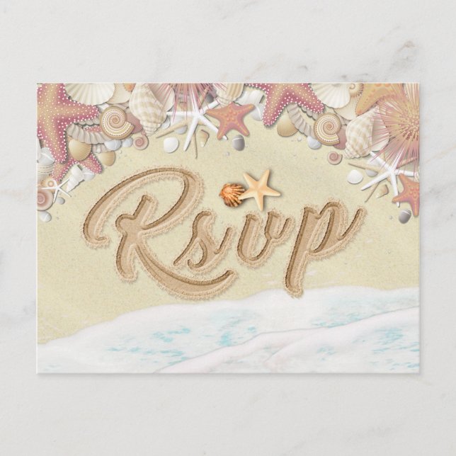 Hochzeit RSVP Sommer Sandy Beach Starfish Seashell Einladungspostkarte (Vorderseite)