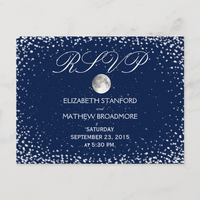 Hochzeit RSVP | Starry Night Moon Postkarte (Vorderseite)