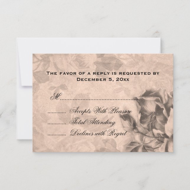 Hochzeit RSVP Vintage Rose Sepia (Vorderseite)