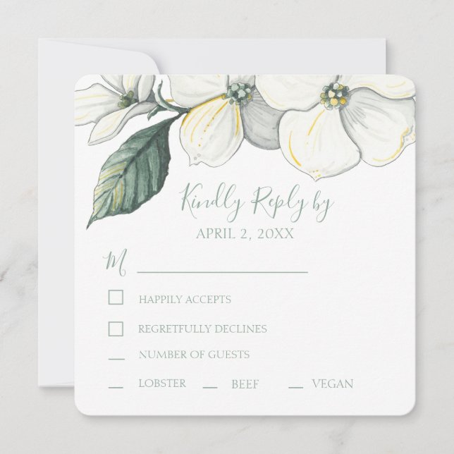 Hochzeit RSVP Watercolor Dogwood Blooms (Vorderseite)