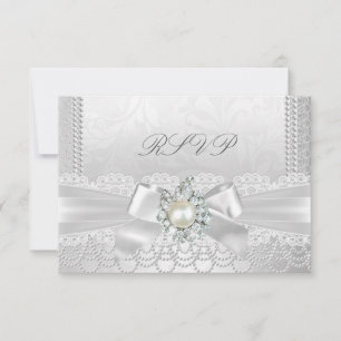 Hochzeit RSVP Weiße Perlen-Spitzen-Damask-Diamant Karte