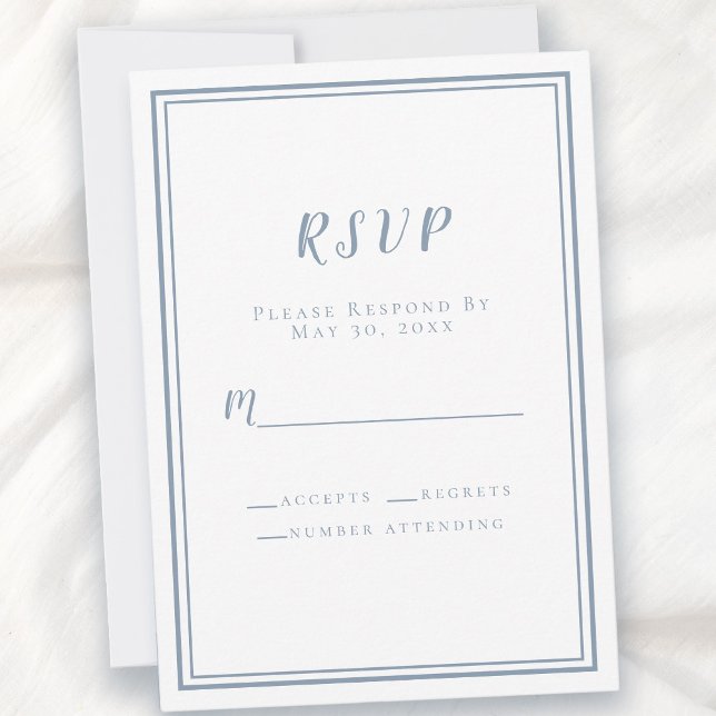 Hochzeit RSVP White & Dusty Blue Einfach Minimalis (Wedding RSVP White & Dusty Blue Simple Minimalist)
